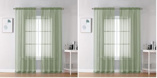 OVZME Bedroom Curtains 2 Panel Sets 84" Inch Length - Transparent Light Weight Soft Window Treatment Panels for Study Room/Living Room/Guest Room, Sage Green, Per Panel W42 X L84 inches (Pack of 2) - color: Sage Green, size: 42"W x 84"L (Pack of 4)