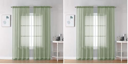 OVZME Bedroom Curtains 2 Panel Sets 84" Inch Length - Transparent Light Weight Soft Window Treatment Panels for Study Room/Living Room/Guest Room, Sage Green, Per Panel W42 X L84 inches (Pack of 2) - color: Sage Green, size: 42"W x 84"L (Pack of 4)