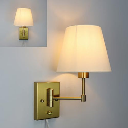 SAMTEEN Modern Gold Plug in Wall Sconces with Linen Shade Set of Two - color: Gold