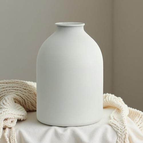 Metal Vase Vintage Matte Design 8.6 Inch Tall Natural Tones Home Decor Garden Seasonal Arrangements Iron Frosted Flower Arranging Vase (Matte White) - color: Matte White