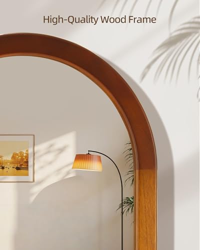 Arched Wood 24 x 36 Inch Bathroom Mirror for Wall with Walnut Frame - size: 36"L x 24"W