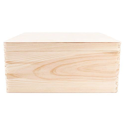 Creative Deco Large Wooden Storage Box with Hinged Lid - color: Beige, size: L | Handles