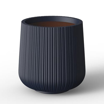 Kante Accent Round Curved Charcoal Concrete Planter 13" Dia, Outdoor - color: Ribbed Charcoal, size: 13" D