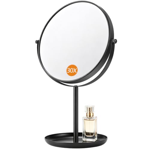 DECLUTTR 30X Magnifying Makeup Mirror, 8 Inch Tabletop Mirror with Stand, Double-Sided Metal Vanity Mirror for Bathroom, Black