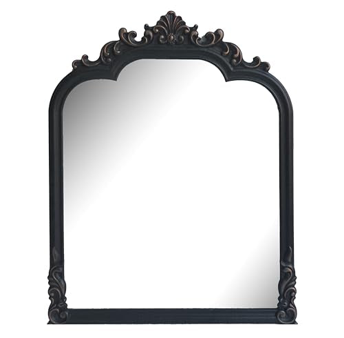 Black Arched Wall Mirror, Antique Baroque Wall Mirror Decoration, Fireplace/Entrance/Living Room/Bedroom/Kitchen/Farmhouse/Bathroom Home Decor。(Black) - color: Black