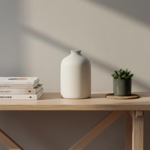 Carrot's Den White Ceramic Vase, Matte Textured Entryway Table Decor