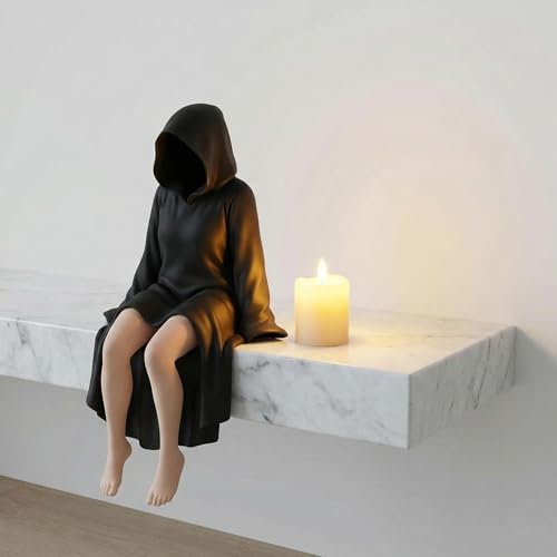 Gothic Witch Resin Ornament, Mysterious and Cute Black Robe Witch Ornament, Halloween & Christmas Home Decor for Bookshelf, Garden & Funy Gift (Sitting) - color: Sitting