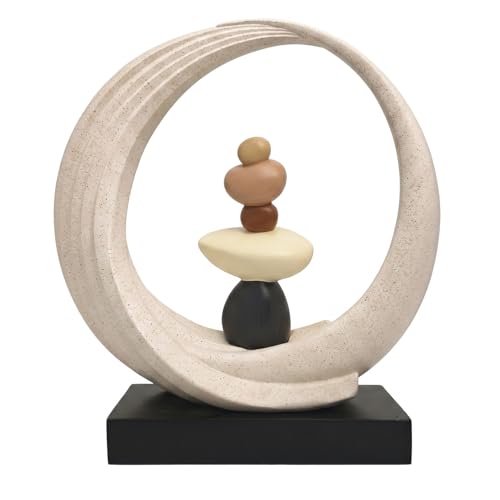 Abstract Zen Balance Sculpture, 10.4" H Modern Gold Spiral Faux Stone Stack Statue, Organic Resin Home Decor for Living Room, Bookshelf, Office, Minimalist Tabletop Art (White) - color: White