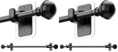 ENJOYBASICS No Drill Curtain Rods for Window 28 to 47 Inches, 5/8 Inch Diameter Renter Friendly Drapery Rod with Adhesive Brackets without Drilling, Adjustable from 27 to 52 Inches, Black (Pack of 2) - color: Black, size: 27-52" (Pack of 2)