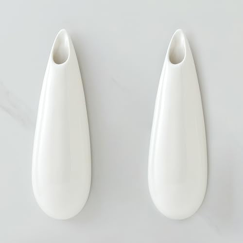 White Ceramic Wall Vases, Set of 2, 12 Inch, Teardrop Design - color: 2pcs-large