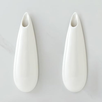 White Ceramic Wall Vases, Set of 2, 12 Inch, Teardrop Design - color: 2pcs-large