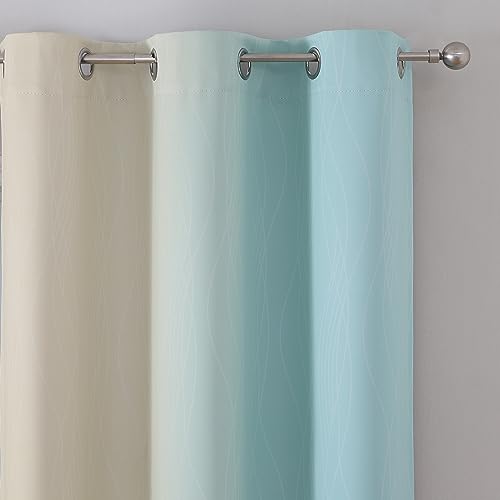 Estelar Textiler Aqua and Beige Ombre Blackout Curtains for Bedroom 45 Inch - color: Beige and Aqua, size: 42"W x 45"L (Pack of 2)