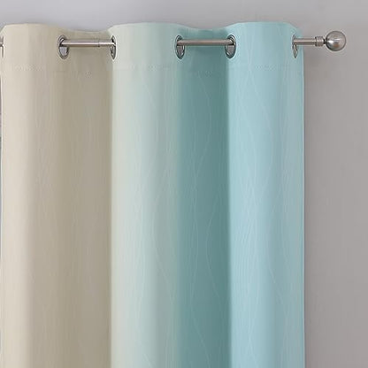 Estelar Textiler Aqua and Beige Ombre Blackout Curtains for Bedroom 45 Inch - color: Beige and Aqua, size: 42"W x 45"L (Pack of 2)