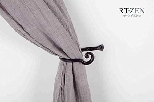 RTZEN Decorative Metal Curtain Tiebacks - Farmhouse Wrought Iron Curtain Holdbacks - Drapery Holders for Wall - Unique Metal Tie Backs for Curtains - 2 Pcs (Black Classic) (Pack of 2) - size: Medium (Pack of 2), style: Classic