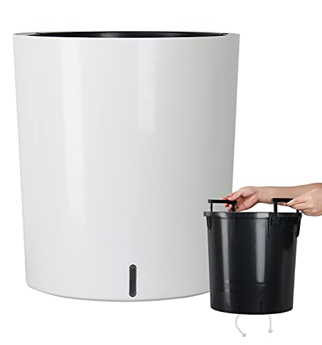 SAROSORA Large Round Self Watering Planter Pot 12.5'' for Home Garden Patio Tall Tree - color: White