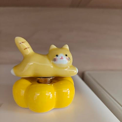Miniature Figurines Cute Ceramic Rotating Ornament Funny Spinner Sculpture for Shelf, Desk, Home Decoration, Perfect Adorable Rotary Exquisite Interesting Gift (Yellow Cat)