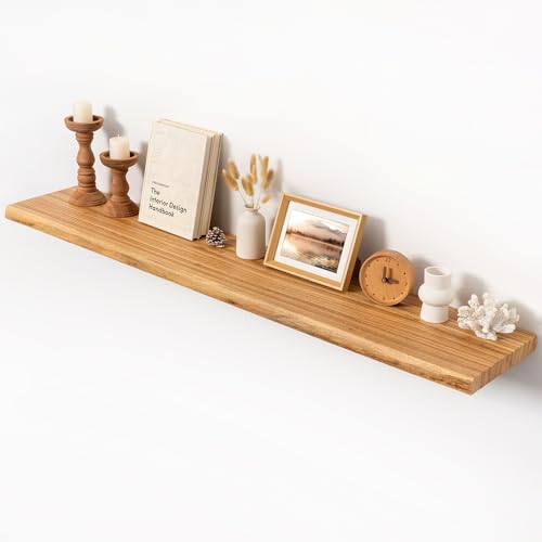 55" Live Edge Floating Shelf, Solid Elm Wood Wall Shelf - color: Artisan Natural, size: 55 Inch | 1 Pack
