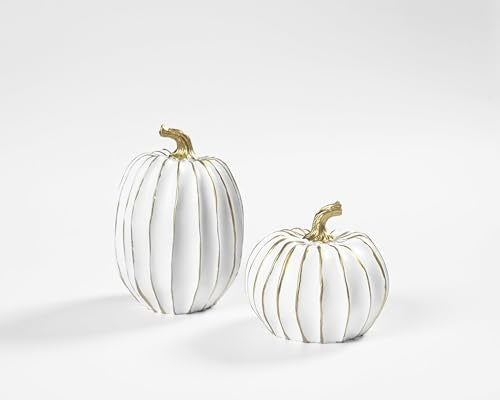 FESTGLOX Fall Pumpkin Decor, 2Pcs Resin Thanksgiving Fake Pumpkin Figurines - color: White-2pcs