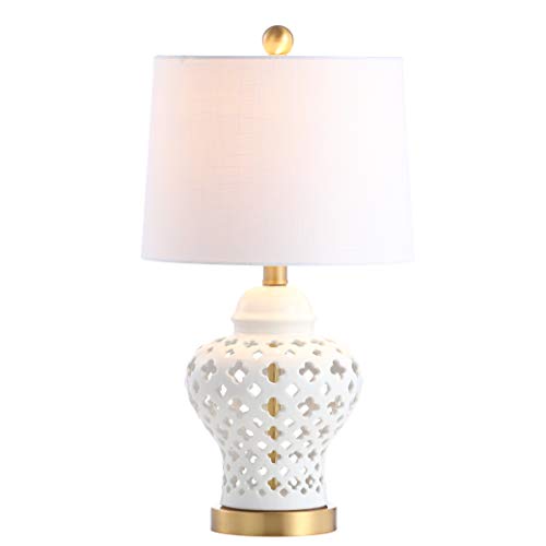 JONATHAN Y Pierced Ginger Jar 20.5" Ceramic Table Lamp, White