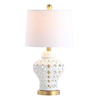 JONATHAN Y Pierced Ginger Jar 20.5" Ceramic Table Lamp, White