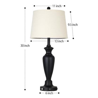 Black Table Lamp for Living Room Single, 30″ Tall Touch Control Bedside Lamp for Bedroom, 3-Way Dimmable Nightstand Lamp with USB A+C Ports and AC Outlet (1 Pack) - color: Black - 30"H - 1 Pack