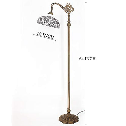 WERFACTORY Tiffany Floor Lamp White Crystal Bent Stained Glass Arched Lamp