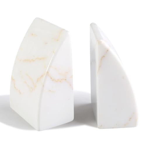 Koville Marble Bookends for Shelves, Large Bookends for Heavy Books, Natural Stone Book Stopper for Books CD Movies, Aesthetic Decorative Book Ends (Golden Calacatta) - color: Sail-golden Calacatta