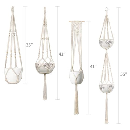 Mkono Macrame Plant Hangers Indoor Set of 4 Hanging Planter Basket Ivory - color: Ivory