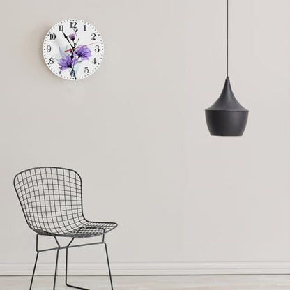 Ansouyi Round Wall Clock Battery Operated Clocks Wallclock 10 Inch,X-Ray Purple Roses Flowers and Leaves Silent Non Ticking Wall Clock for Living Room,Kitchen,Home,Bathroom,Bedroom,Office or School - color: Purple Roses