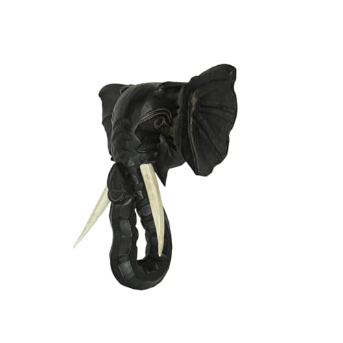 Zeckos Elephant Head Wall Sculpture, 12 Inch Hand-Carved Black Wood