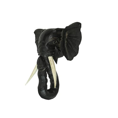 Zeckos Elephant Head Wall Sculpture, 12 Inch Hand-Carved Black Wood