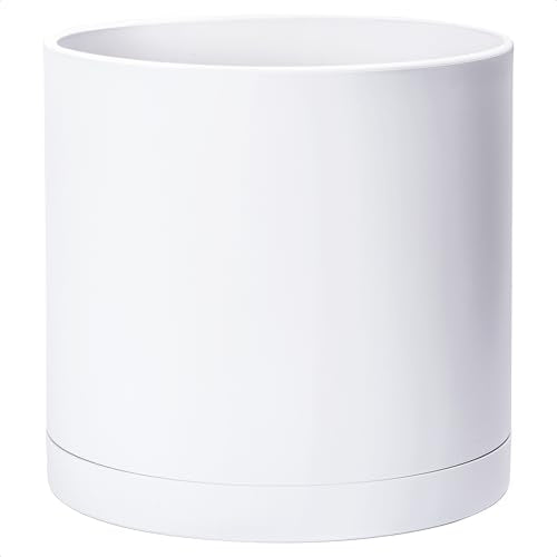 D'vine Dev Plastic Planter Pot with Saucer, 16 in, White, 74-X-A-5 - color: Matte White, size: 16"