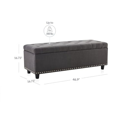 BELLEZE Storage Ottoman, Tufted Ottoman with Close Hinge, Foot Rest for Living Room (Dark Gray, 47 inch) - color: Dark Gray a