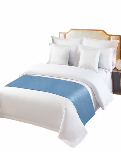 Sky Blue Farmhouse Bed Runner Scarf Cal King Size,Vintage Country Monochrome Textured Luxury Bed Throw Runners & Scarves for Twin Full Queen King Foot Bedroom Hotel Wedding Room Decoration,102"x20" - color: Blue, size: 102x20in,260x50cm