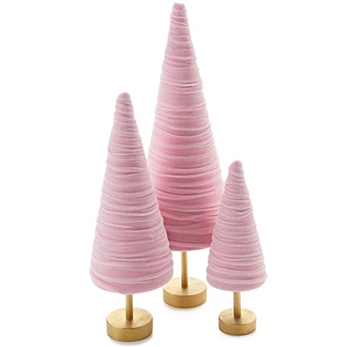 Pink Velvet Trees Pedestal Set of 3, Girl Nursery, Valentine Tree Tabletop, Coquette Room Decor, Cozy Gift for, Pastel Mantel Accent, Teen Room (Pink) - color: Pink