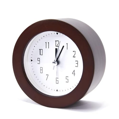 Wooden Analog Alarm Clock Silent Non-Ticking Desk Clock Battery Operated Table Clock with Nightlight for Bedroom,Children's Room, Living Room,Brown(4Inch) - color: Brown Wood