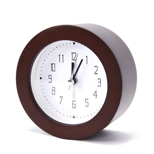 Wooden Analog Alarm Clock Silent Non-Ticking Desk Clock Battery Operated Table Clock with Nightlight for Bedroom,Children's Room, Living Room,Brown(4Inch) - color: Brown Wood