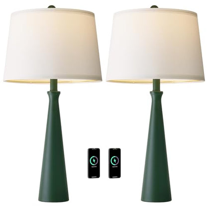 Oneach 25.75" Modern Table Lamp for Bedroom Set of 2, USB C Port, Green - color: Green