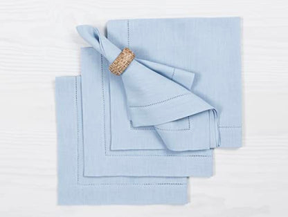 Solino Home 100% Linen Napkins Blue, Classic Hemstitch 20 x 20 in, Set of 4 - color: 09: Sky Blue, size: 20" x 20" (Set of 4)