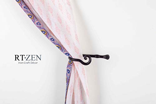 RTZEN Decorative Metal Curtain Tiebacks - Farmhouse Wrought Iron Curtain Holdbacks - Drapery Holders for Wall - Unique Metal Tie Backs for Curtains - 2 Pcs (Black Classic) (Pack of 2) - size: Medium (Pack of 2), style: Classic