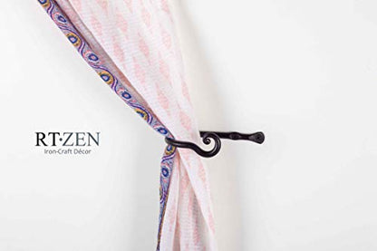 RTZEN Decorative Metal Curtain Tiebacks - Farmhouse Wrought Iron Curtain Holdbacks - Drapery Holders for Wall - Unique Metal Tie Backs for Curtains - 2 Pcs (Black Classic) (Pack of 2) - size: Medium (Pack of 2), style: Classic