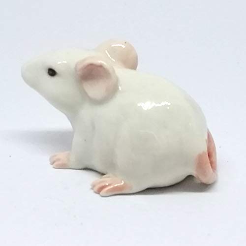 Handmade Ceramic White Mouse Figurine, Woodland Shelf Decor