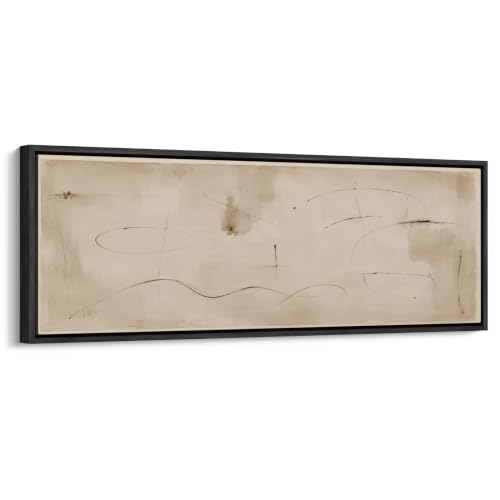 wall26 Large Framed Wall Art Canvas Print - Wabi Sabi Neutral Abstract Line Sketch - Contemporary Artwork for Living Room Bedroom Office - 60"x20" Black - color: A07-2607-ANG12, size: 60"L x 20"W, style: Black Frame