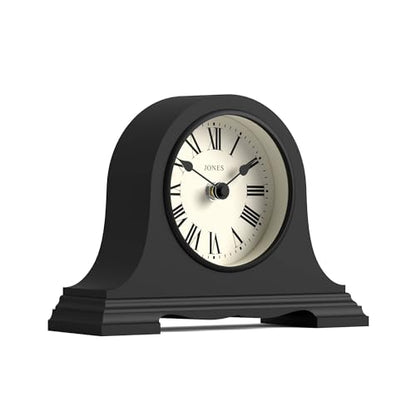 JONES CLOCKS® Speakeasy Small Mantel Clock | Classic Napoleon’s hat Design | Black | Roman Numerals |Traditional Style for Desk, Table, Shelf or Bedside - color: Black