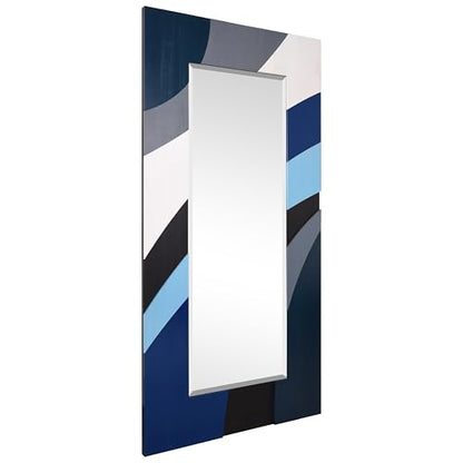 Empire Art Direct Blue Waves Hand Made Solid Paulownia Wood Beveled Leaner Mirror, Ready to Hang, Living Room, Bedroom & Office, 78.8"x39.4"x1.6" - style: Blue Waves