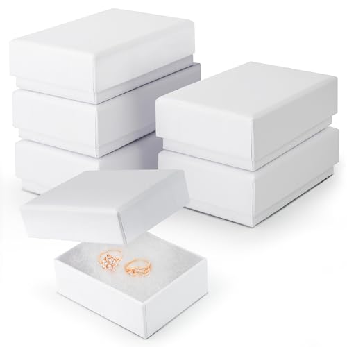 BULK PARADISE 6 Pack Cotton Fill White Cardboard Paper Jewelry Box Gift Size 3.08 x 2.28 x 1.1 Inches Perfect for Small Gifts - color: White