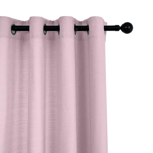Linen Blended Rustic Curtains 72 inch Length 2 Panels for Living Room Pinch Pleat Textured Thick Light Filtering Privacy Window Drapes Grommet Top for Bedroom 6ft (52x72 Pink) - color: Pink, size: 52"W x 72"L (Pack of 2)