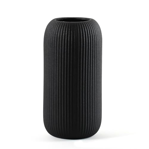 Bohemian Black Ceramic Vase - for Pampas Grass, Mantel, Bookshelf, Entryway and Living Room Decor (Black, 8in-Pill) - color: Black, size: 8in-Pill