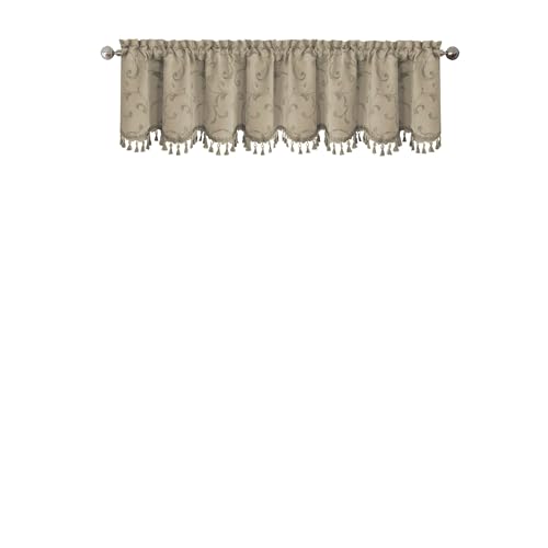 Mia Beaded Scallop Valance, Natural - 52" W x 19" L - color: Natural