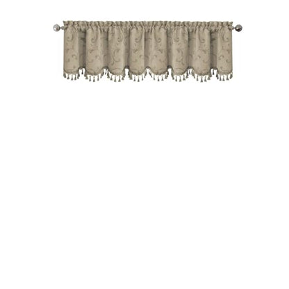 Mia Beaded Scallop Valance, Natural - 52" W x 19" L - color: Natural